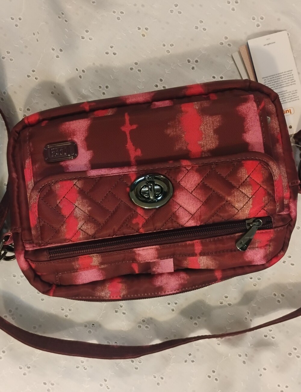 Lug Peek-a-Boo Crossbody Purse With Removable Wristlet Red/Pink Floral Interior